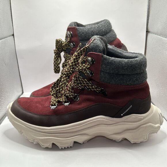 Sorel Shoes - Sorel Kinetic Conquest Boots Women’s 10.5 Burgundy Suede Faux Fur Winter Hiking